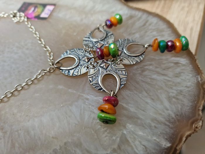 Collier Vintage Ethnique Boheme Argenté Perles Multicolore - photo numéro 9