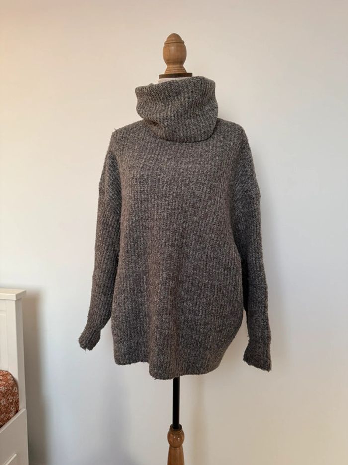 Pull gris Zara maille col roulé sweater maglione suéter trui Sweat-shirt haut sweat t-shirt manches - photo numéro 2