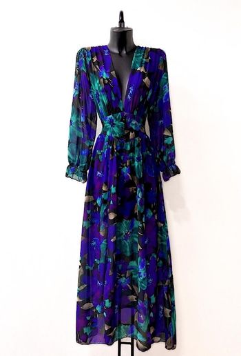 Robe longue bleue turquoise fleurs 