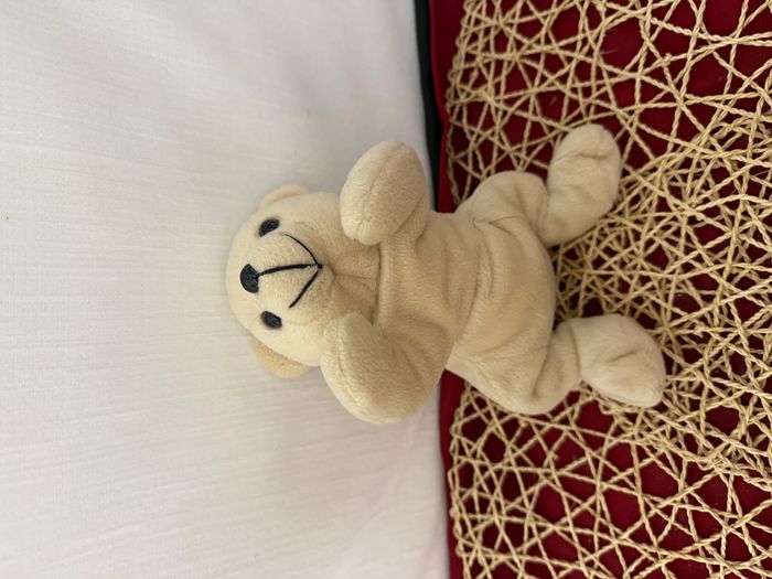 doudou peluche ours ecru beige billes - photo numéro 4