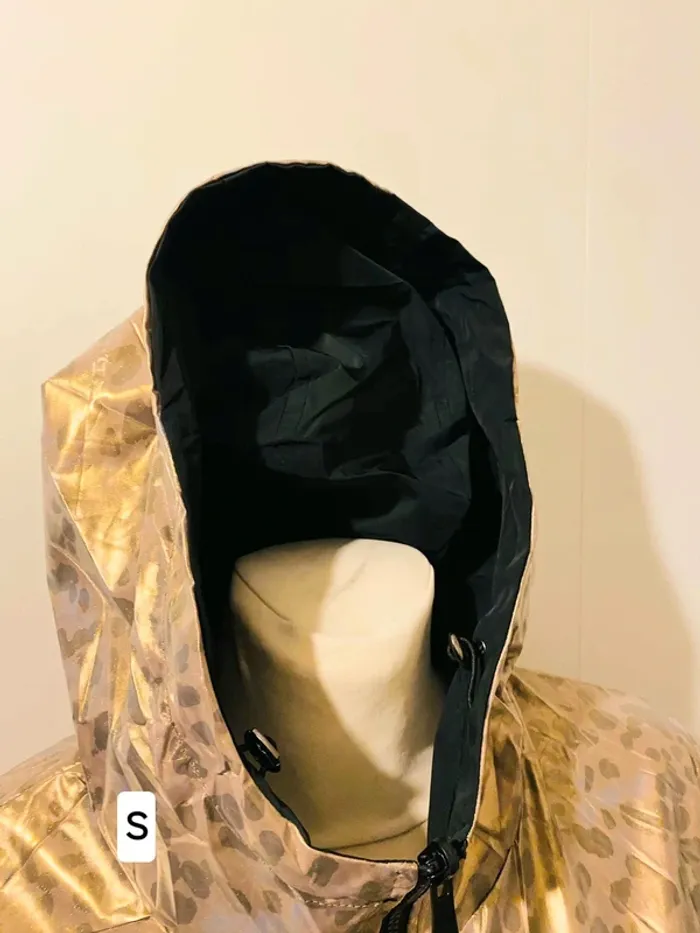 Manteau parka imperméable réversible long souple noire/doré léopard taille S - photo numéro 6