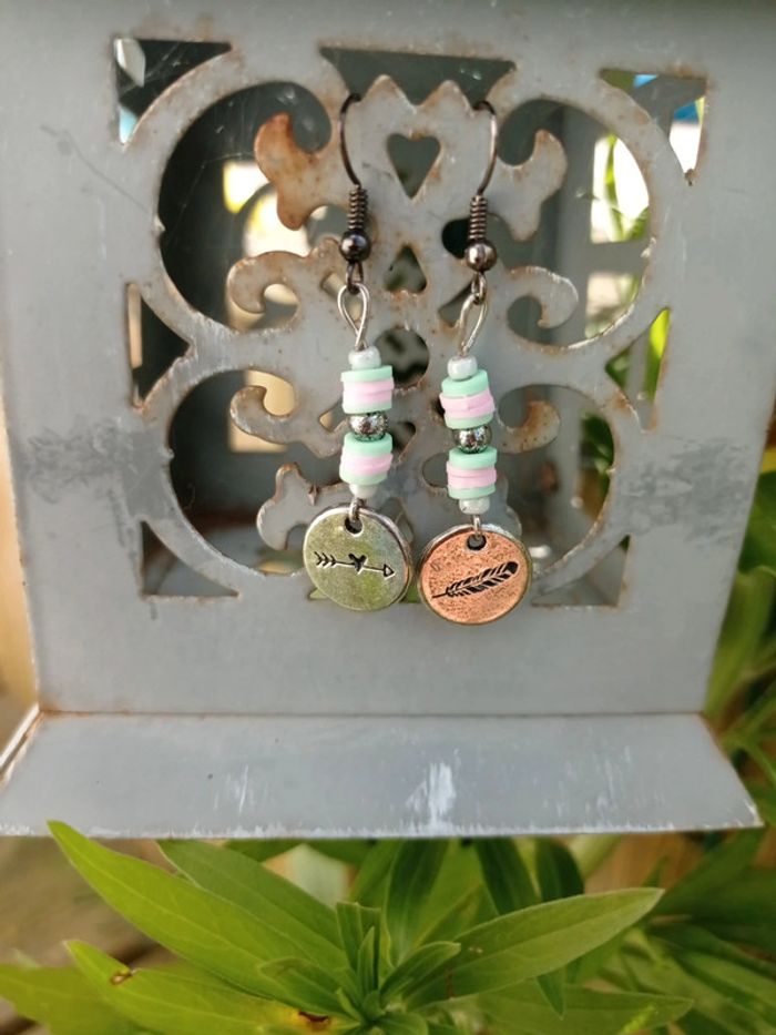 Boucles d'oreilles heishi rose et Vert