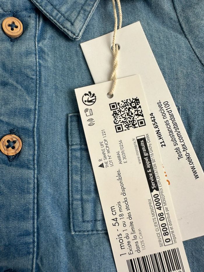 Combinaison chambray taille 1 mois Bout chou - photo numéro 5