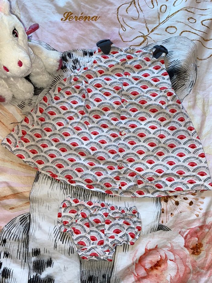 Robe doublée à motifs et son bloomer, taille 12 mois, marque Obaïbi. - photo numéro 5