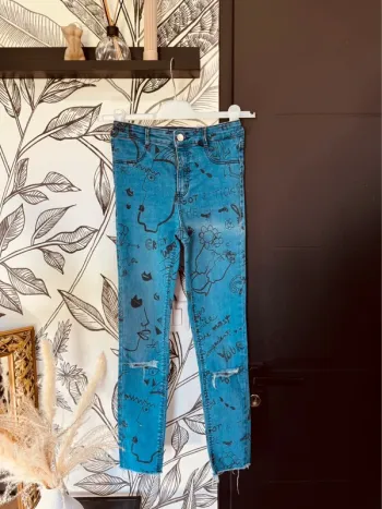 Taille 36 ~ S Jean slim femme Zara Trafaluc bleu * inscriptions * 🌷