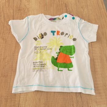T-shirt manches courtes garçon blanc motif coloré taille 18 mois La Compagnie des Petits