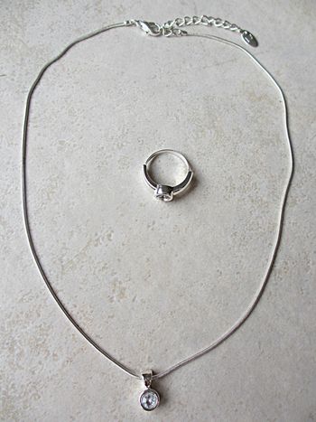 Ensemble collier et bague fantaisie métal femme (strass rond)
