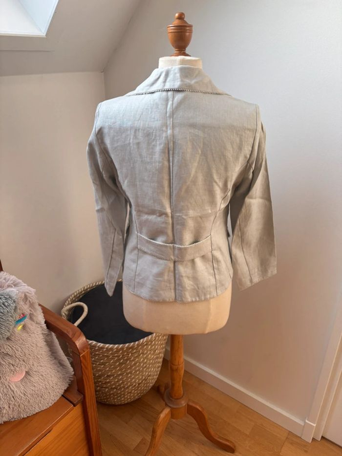 🤍 Sublime blazer en lin - gris détails blancs - T40 - photo numéro 10