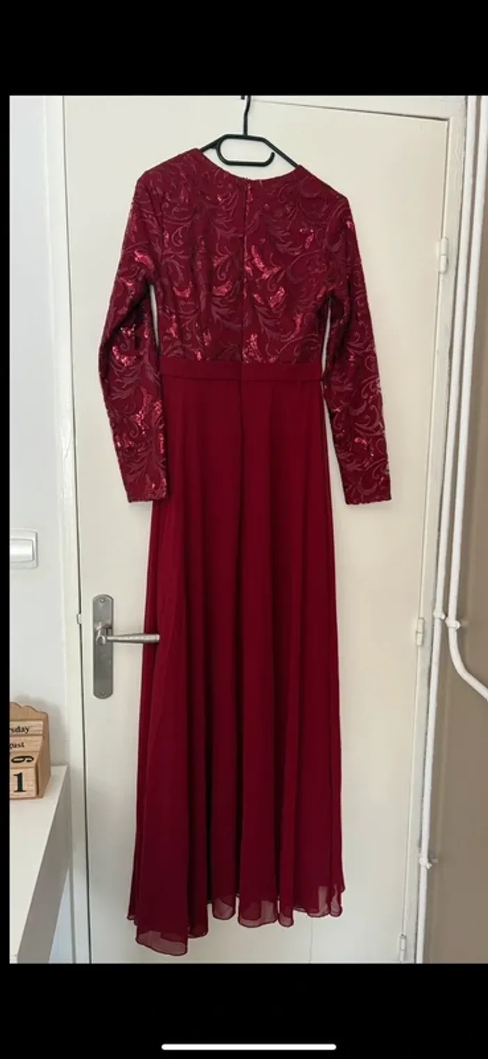 Robe longue de soirée / cérémonie rouge bordeaux taille M femme - photo numéro 3