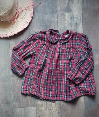 Blouse bout chou fille rouge a carreaux