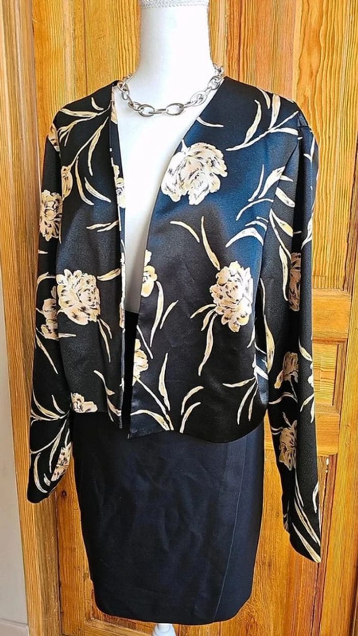 Blazer noir vintage court flower print - photo numéro 3