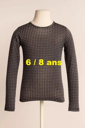 Tee shirt léger manche longue gris motif noir blanc La Fée Maraboutée Taille 6 / 8 ans