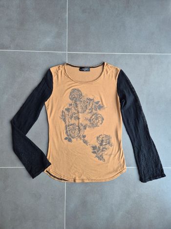 T shirt manches longues beige+dentelle noire