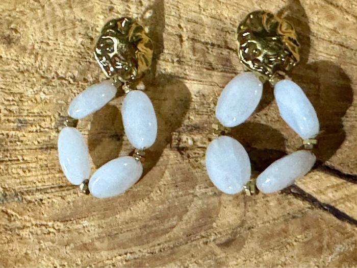 Boucle d’oreille mile Mila perles blanches et acier inoxydable or - photo numéro 2