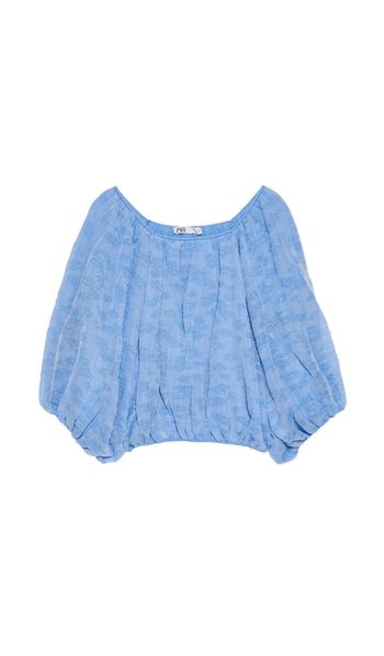 Top bleu bohème ample manches bouffantes zara taille S/36