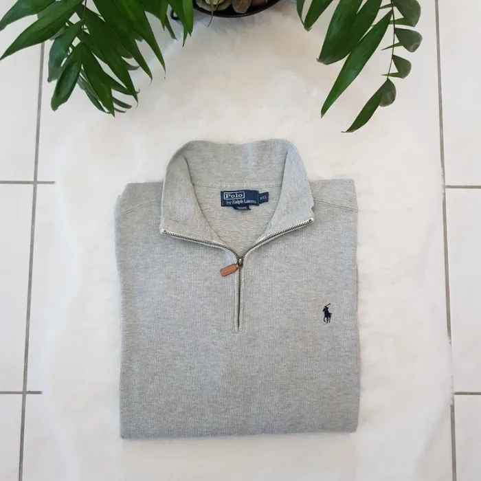 Pull Camionneur half demi zip Ralph Lauren XXL Gris