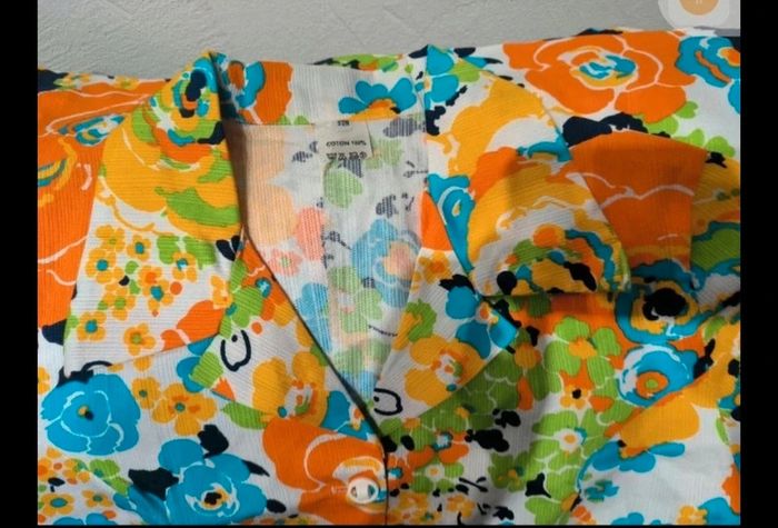 Vintage robe à grosse fleur orange jaune bleu vert - photo numéro 10