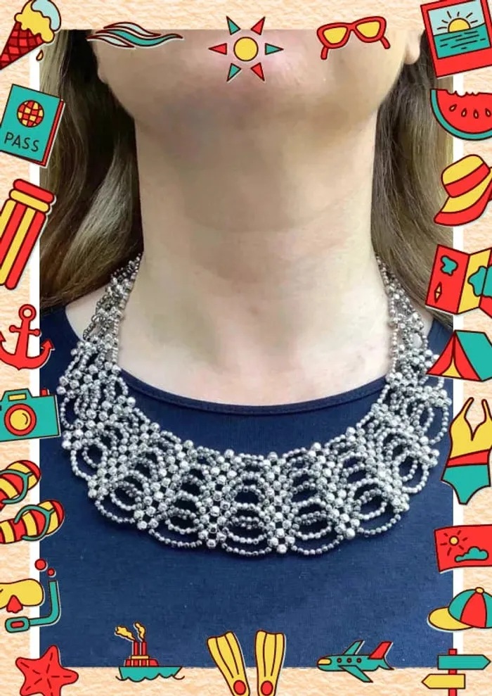 Collier imposant perles argentées