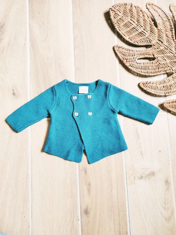 👧🏻Tape à l'oeil - Gilet/ cardigan bleu canard - Taille 3 mois