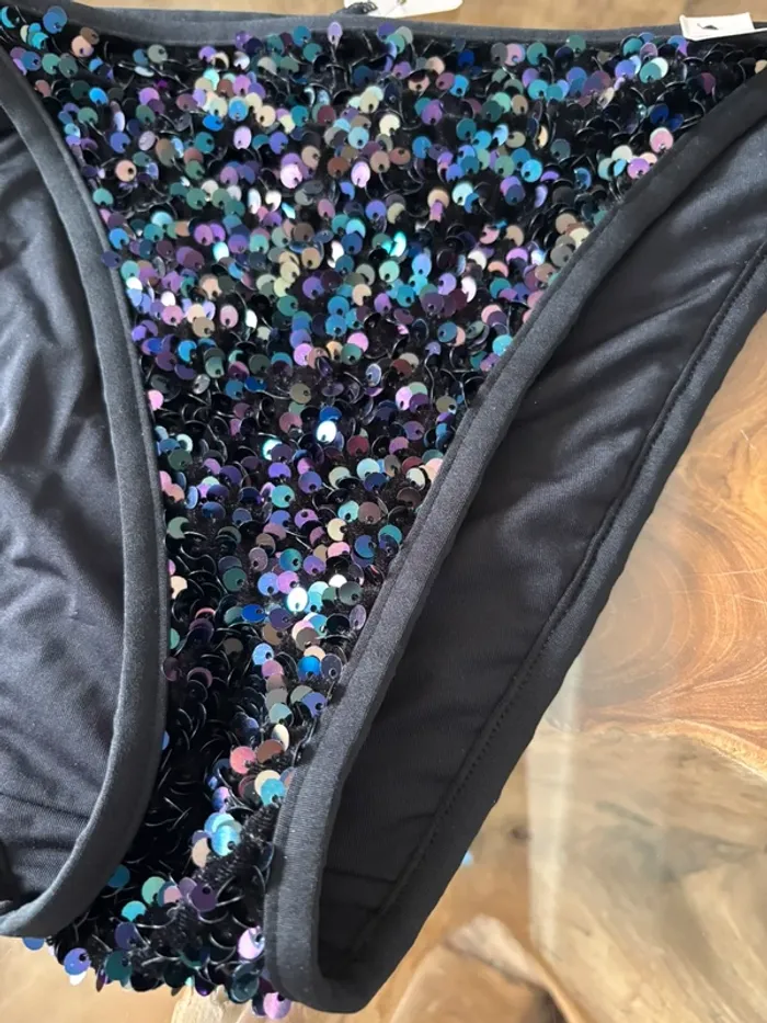 Bas de maillot de bain Etam noir sequins ficelles - photo numéro 3