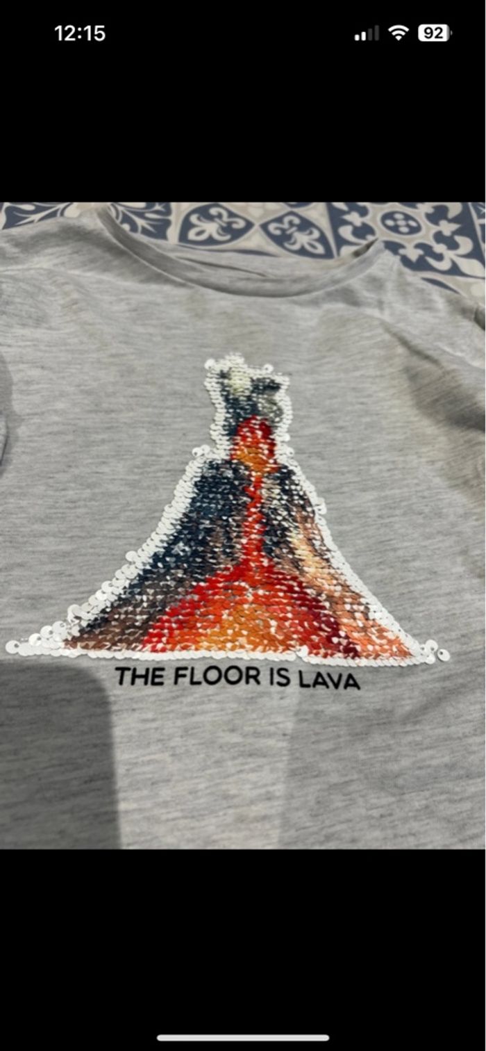 Teeshirt manches longues à sequin gris clair motif volcan - photo numéro 3