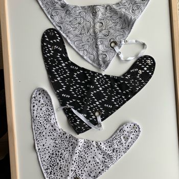 Lot 3 bandana bavoir Noir & Blanc avec attache