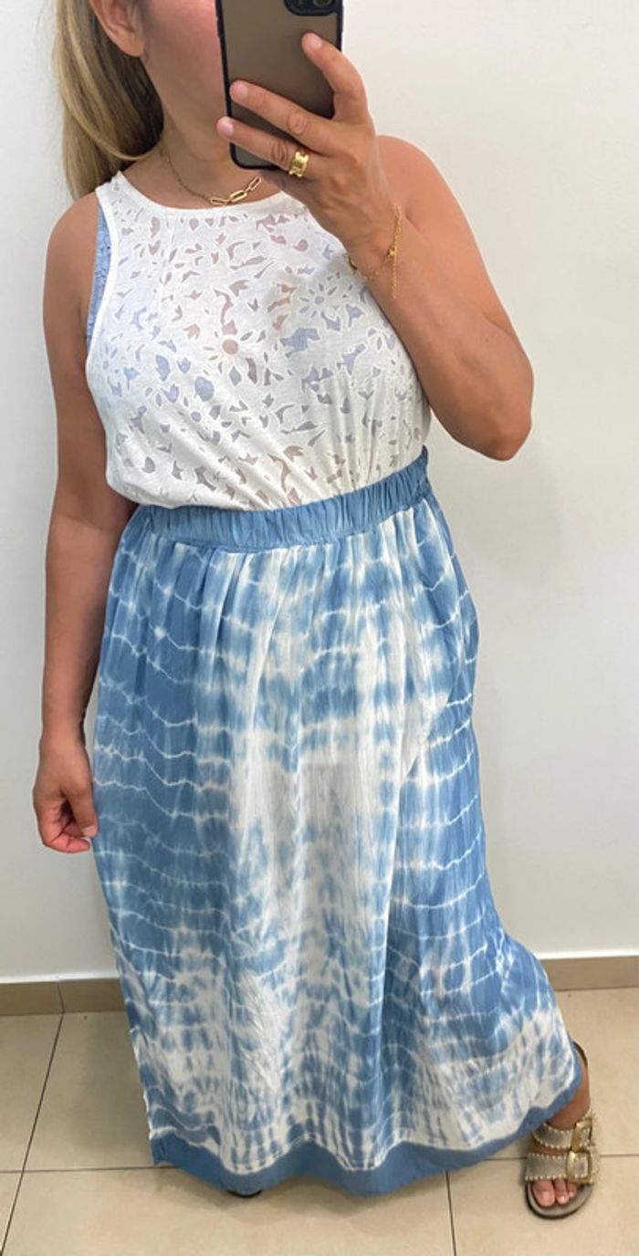 💙Jupe Longue Fendu Bohème Tie and dye Taille Unique - photo numéro 3