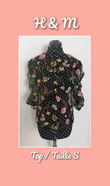 Top noir broderie fleurs transparent Taille S H&M