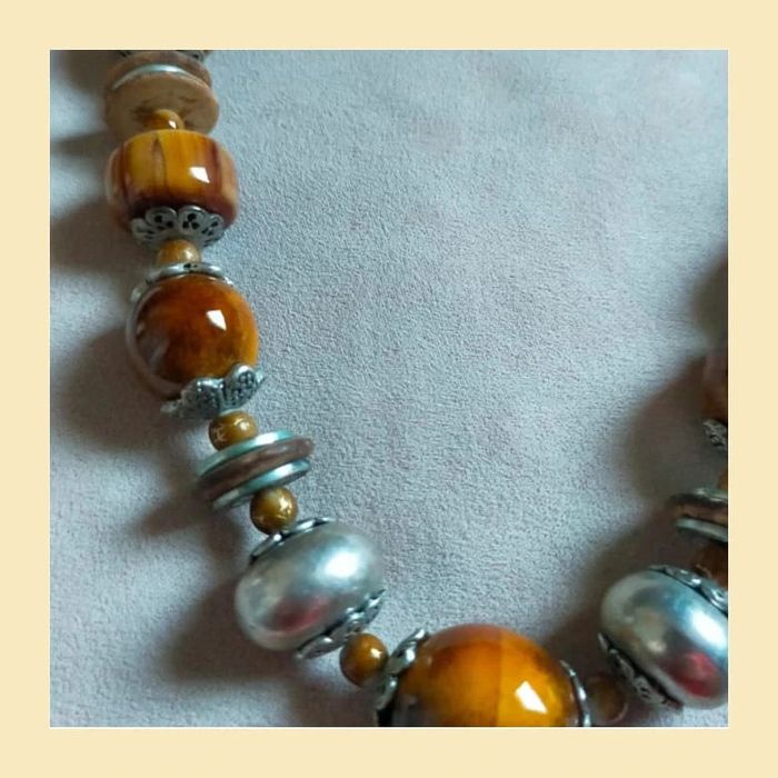 Parure vintage collier + bracelet perles bois & céramique - photo numéro 10