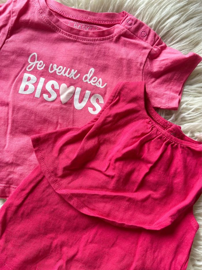 Fille 👧🏻 Lot 2 tshirt/debardeur rose -taille 6 mois - photo numéro 2