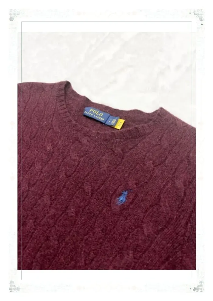 Ralph Lauren pull femme laine mérinos torsadé bordeaux col rond taille S (étiquette coupée) - photo numéro 4