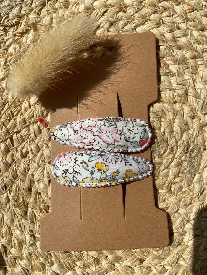 Lot barrettes tissus enfants fleurs jaune