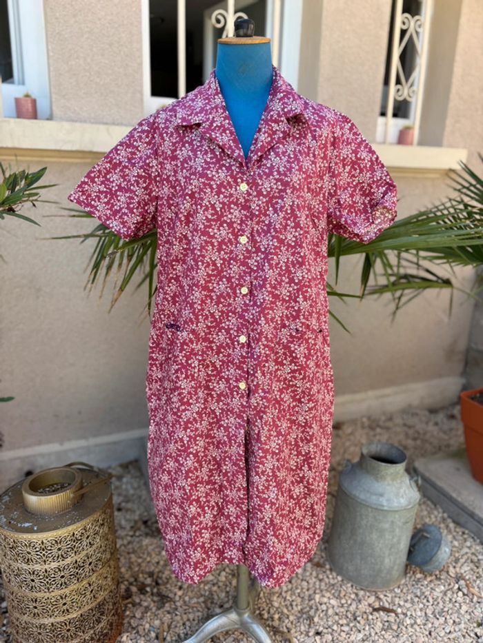 Robe blouse des années 70 - à motif fleuri - taille 52 - en très bon état