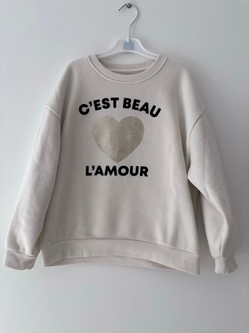Pull blanc « c’est beau l’amour » cœur doré 12 ans Kiabi