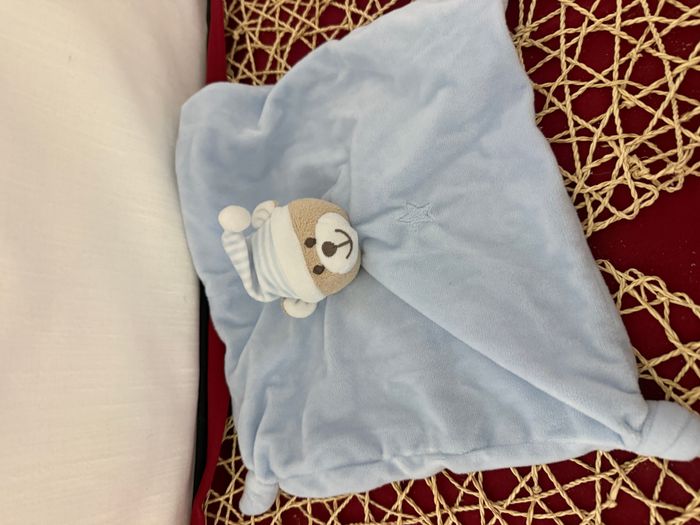 doudou plat ours bleu bonnet de nuit cœur - photo numéro 3