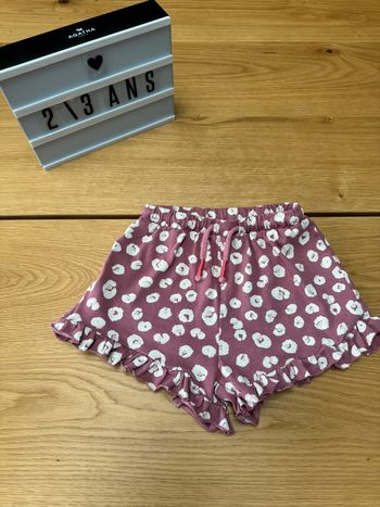 Short fond rose foncé et fleurs blanches - Taille 2/3 Ans