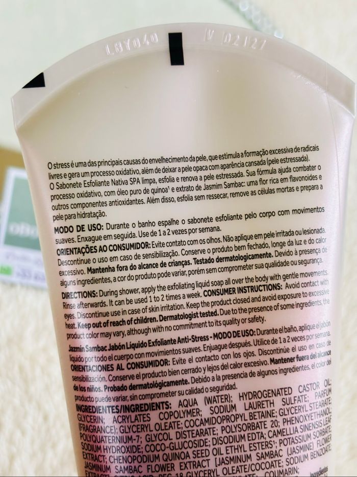 Jabón líquido Exfoliante corporal Nativa spa Jasmim Sambac OBoticário - photo numéro 4