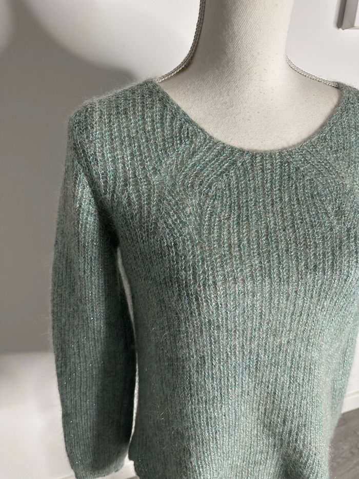 Pull alpaga et mohair vert sauge bleu turquoise pailleté 123 T38 M - photo numéro 7