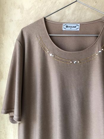 T-shirt beige à strass vintage Boguar 44/46