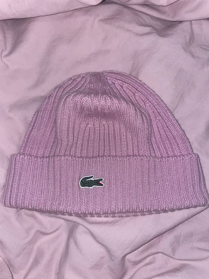 Bonnet en laine Lacoste rose - taille unique