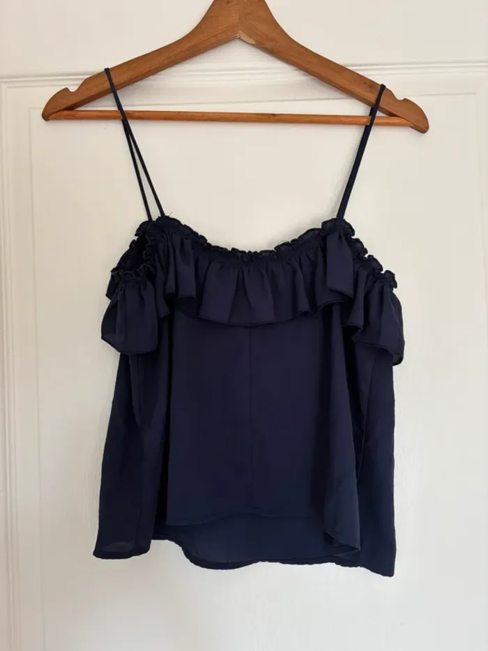 Top à dentelle bleu marine Mango taille XS - photo numéro 3