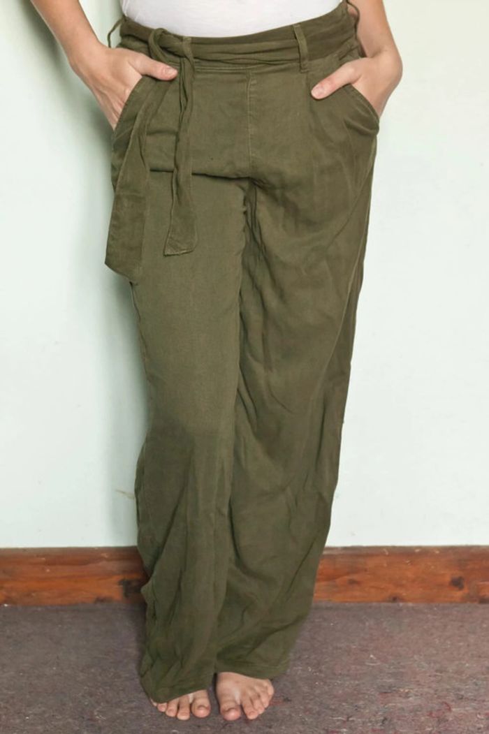 Pantalon large en tissu épais kaki - photo numéro 2