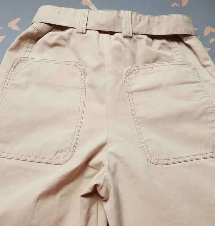 Pantalon en toile crème Zara - photo numéro 4