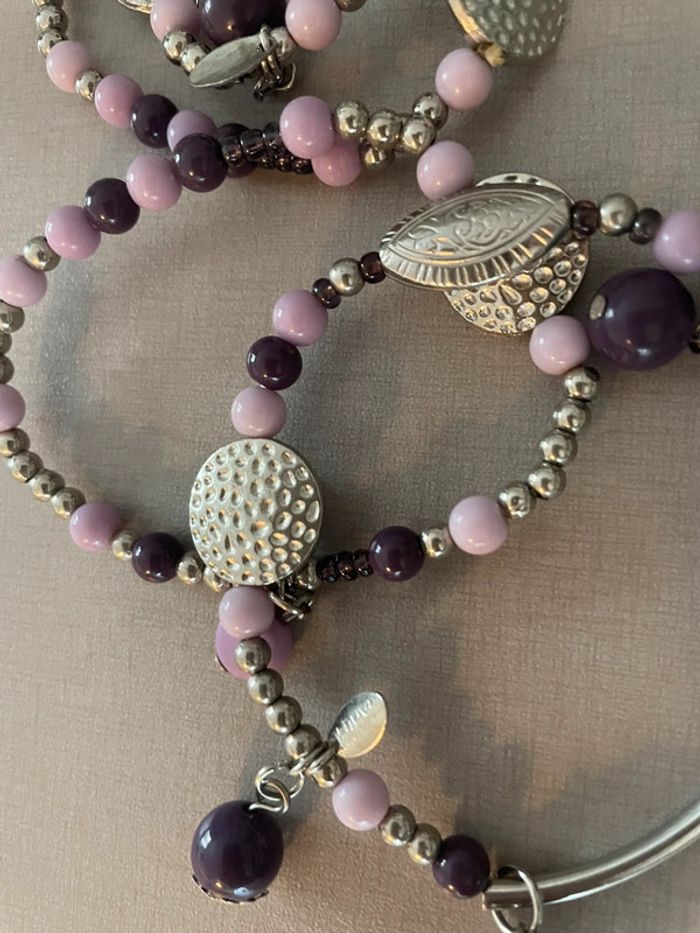 Lot 5 bracelets violet argent - photo numéro 3
