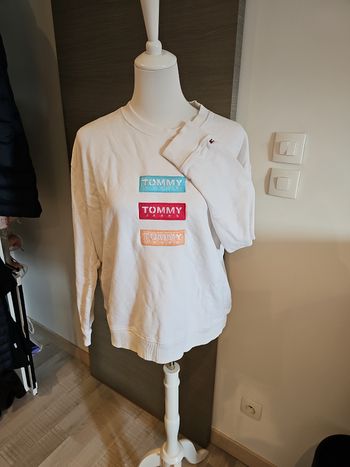 sweat tommy jeans blanc logo brodé multicolore taille l