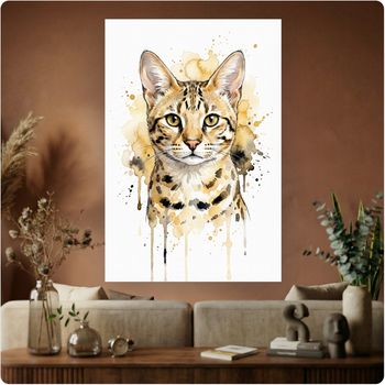 Affiche artistique “Chat Bengal” aquarelle poster décoration murale A3 Sans cadre