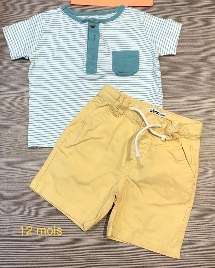 Teeshirt marinière + 1 bermuda 12 mois gémo