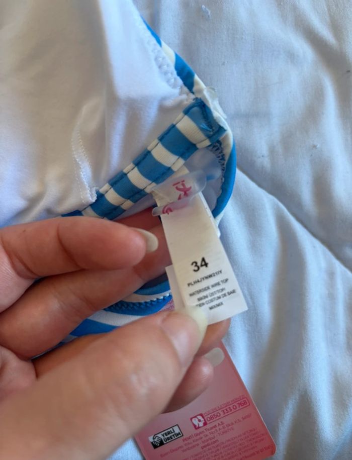 Haut de maillot de bain bikini bleu blanc rayé penti taille XS/34 neuf - photo numéro 5