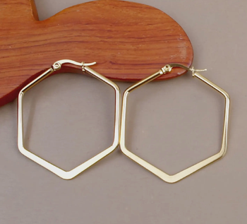 Créoles octogonales bout plat 45 mm dorées à l'or fin 14 carats