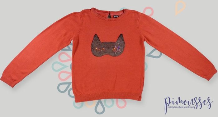 Pull tricot rouge masque sequin Kiabi 8 ans 126 – 131 cm fille
